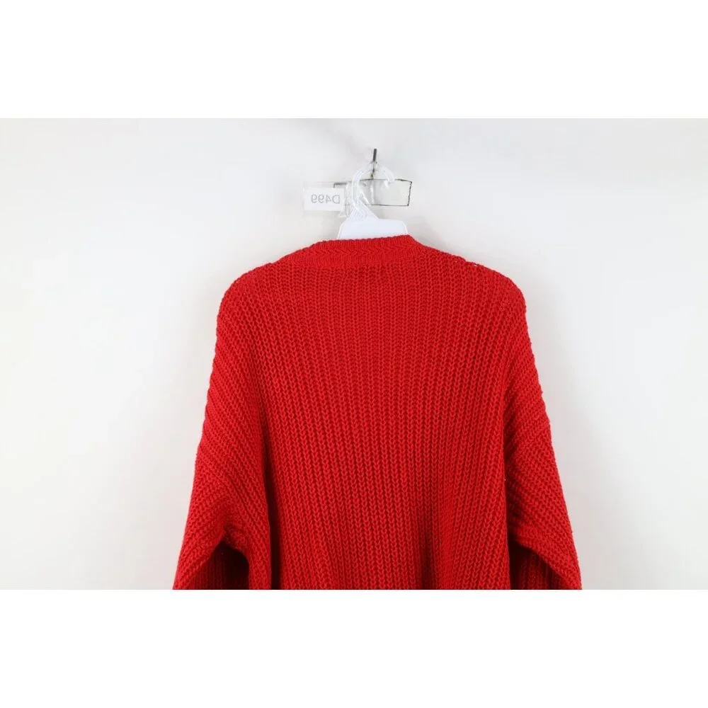 Vtg 90s Streetwear Womens Medium Faded Chunky Ribbed Knit Baggy Cardigan Sweater - Picture 8 of 9